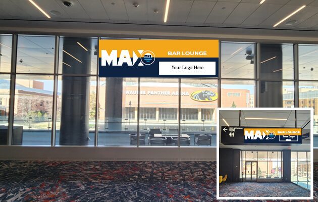 Entrance to the Mayo Bar Lounge with a view of the city outside.
